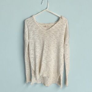 Hollister Knit Hooded Sweater Cream Color Boho Surf Size M/L